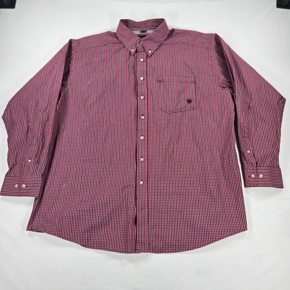 Ariat Pro Series Red Plaid Long Sleeve Western Button Up Shirt Men's Size XXL‎
